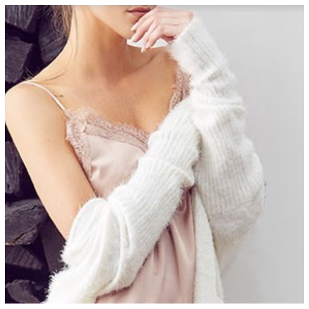 NEW Long Fuzzy Cardigan - White - with Pockets